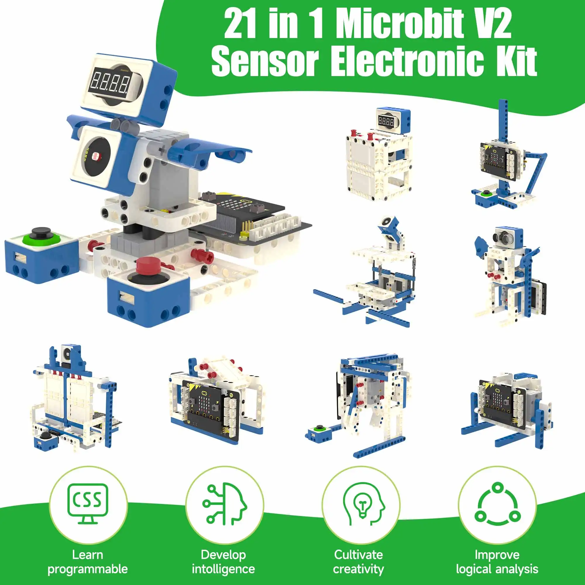 Microbit V2 센서 모듈 키트 - 어린이 코딩 STEM 교육용, MakeCode·Python 프로그래밍 가능 로봇 전자 DIY 프로젝트