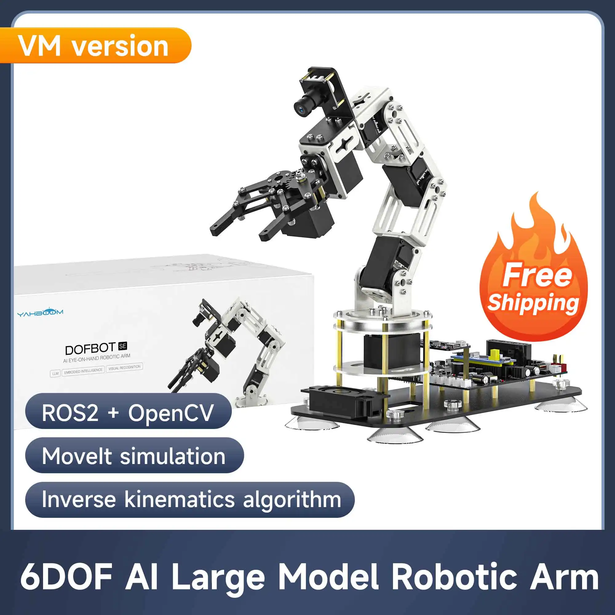 Yahboom DOFBOT SE AI 대형 모델 비전 로봇팔 - 가상머신 버전 6 자유도, ROS2·Python 프로그래밍, Windows 컴퓨터용