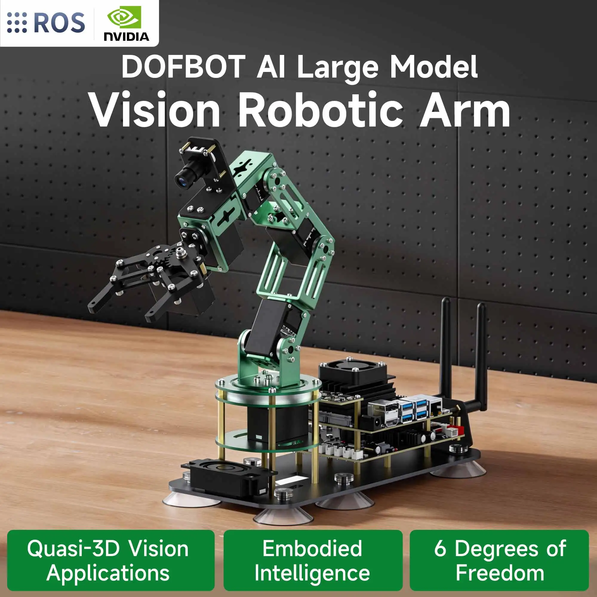 Yahboom 6자유도 AI 대형 모델 비전 로봇팔 - ROS2 로봇 키트, 15KG·6KG 서보 탑재, Jetson NANO 4GB 인공지능용