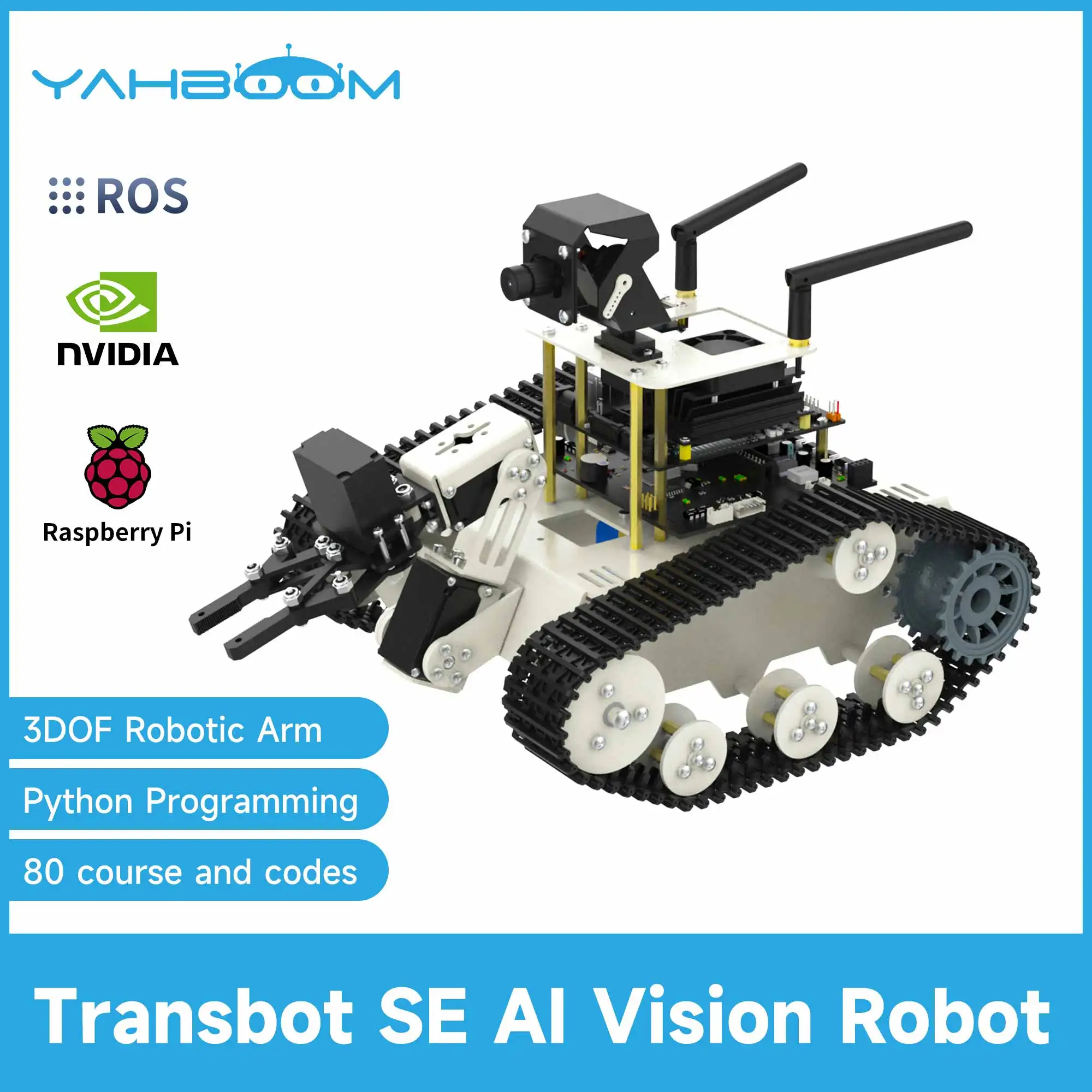 Yahboom Transbot SE - ROS 로봇 AI 비전 탱크 카, 2자유도 카메라 PTZ, MoveIt 시뮬레이션, Jetson NANO B01 및 라즈베리파이 5 호환