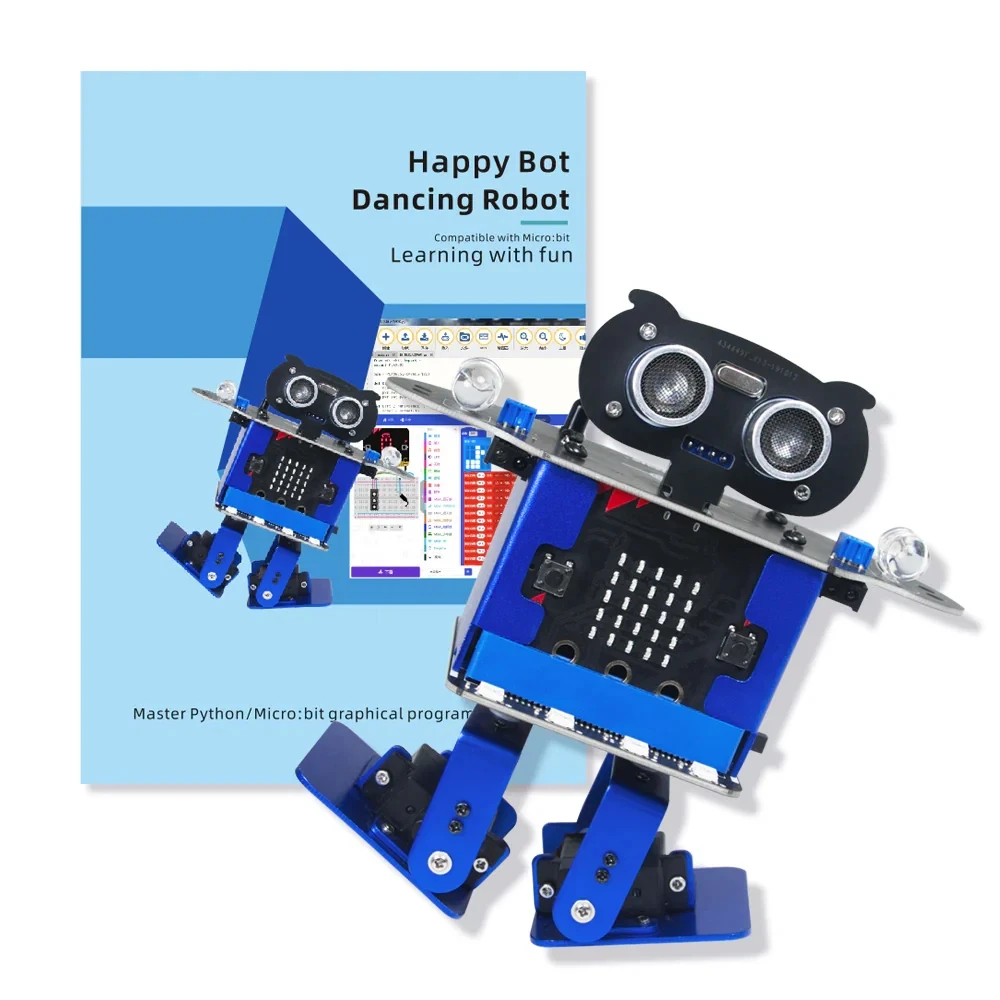 Happybot 2족 보행 휴머노이드 댄스 로봇 - Scratch 3.0 그래픽 프로그래밍, Microbit STEM 교육 토이, 어린이용